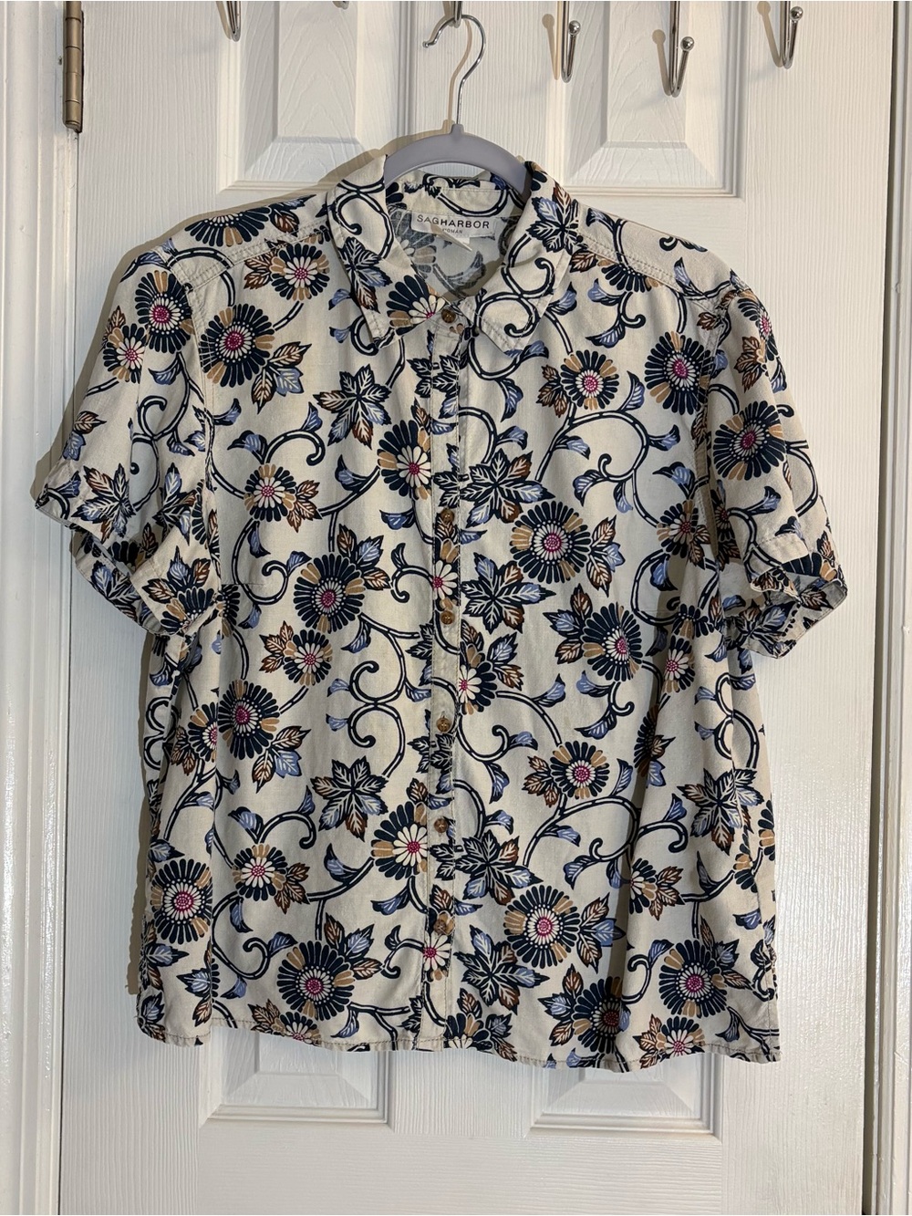 I’mSag Harbor Woman Linen Blend Floral Button Up Shirt Top Plus Sz 1X